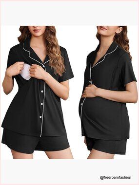 Maternity Nursing Pajama Set Button Down Short Sleeve Postpartum Breastfeeding